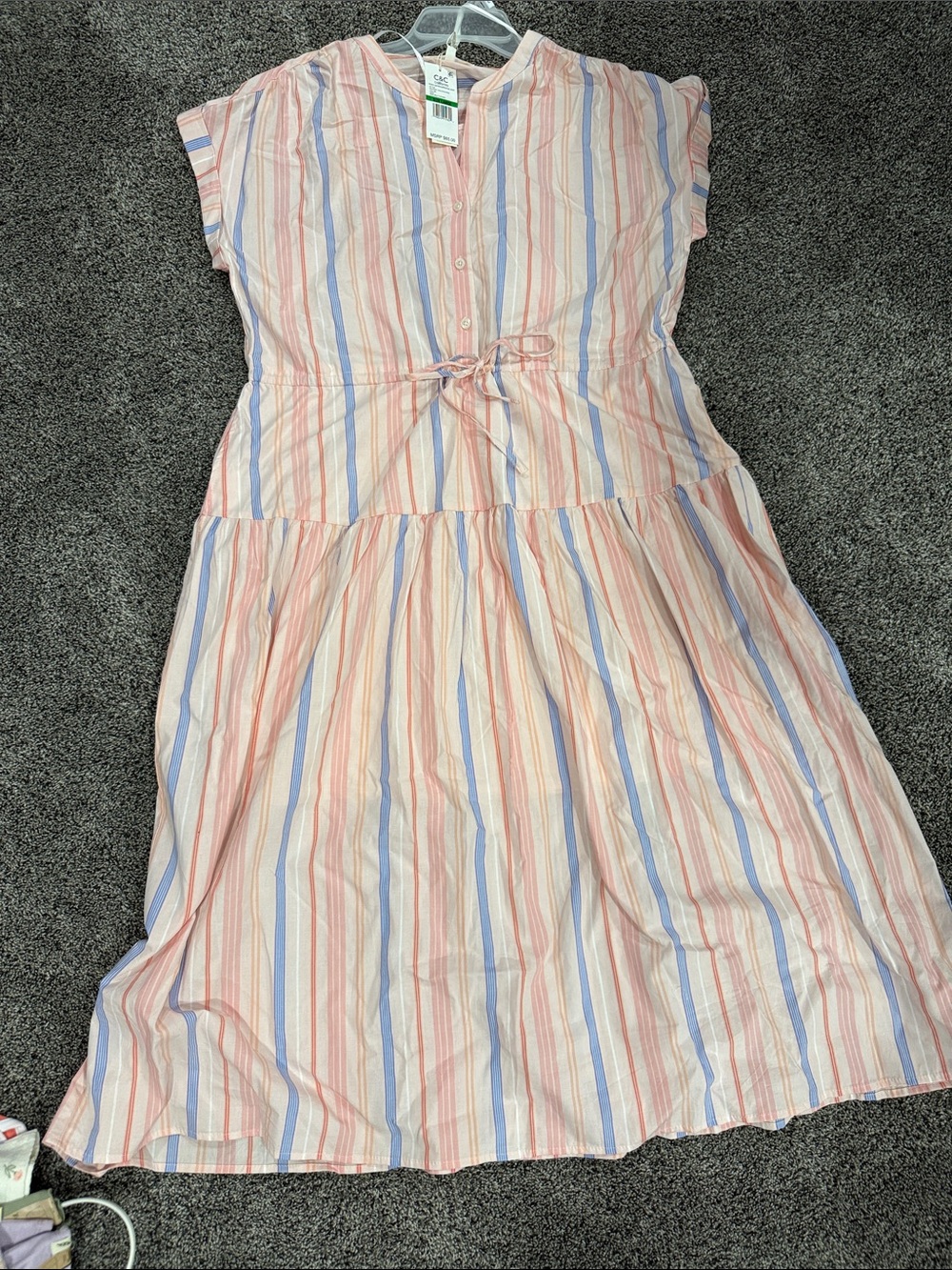 C&C California Striped Maxi Dress with Drawstring waist and pockets. NWT